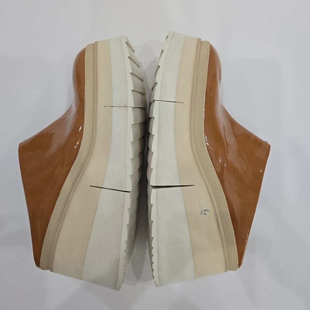 NakedFeet Coach Orange Patent Leather Platform Mules Size 9.5